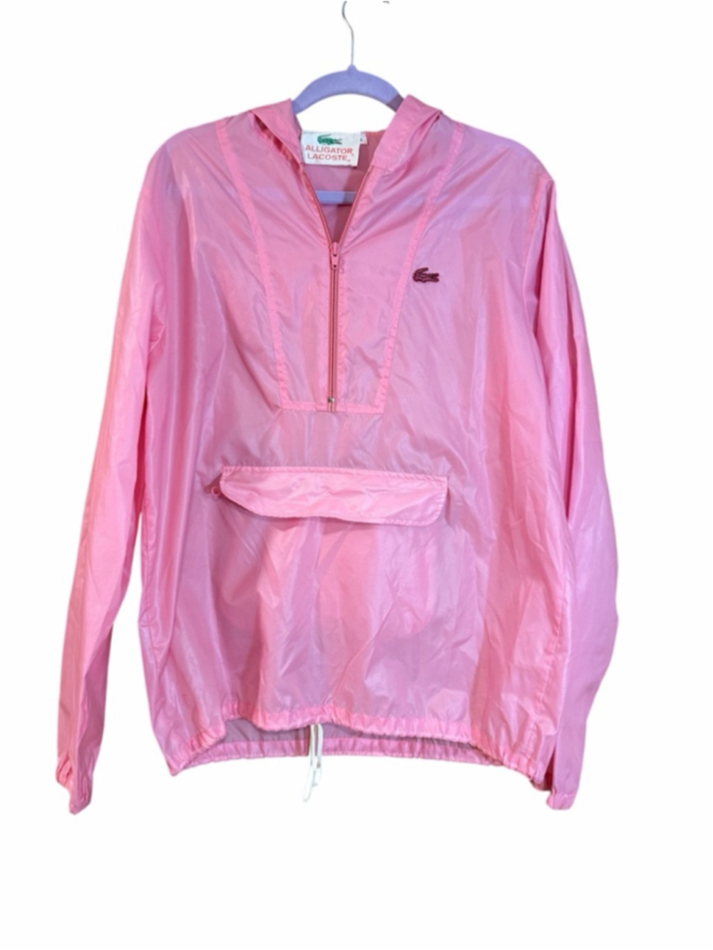 Alligator Lacoste vintage pink Nylon Anorak Windbreaker Pullover Jacket Size L